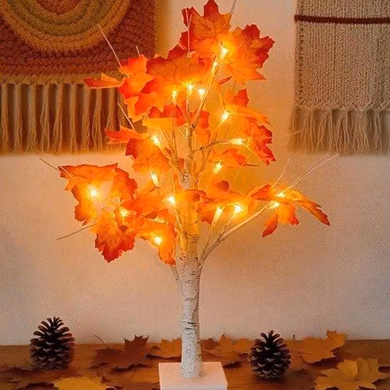 Lampada da tavolo a LED con 24 LED, ideale per decorazioni autunnali e natalizie, alimentazione a USB o a batteria, luce bianco caldo