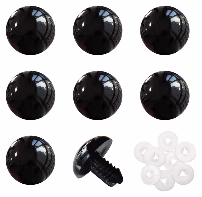 Occhi di sicurezza da 24 mm, 8 pezzi, neri, in plastica, con rondelle
