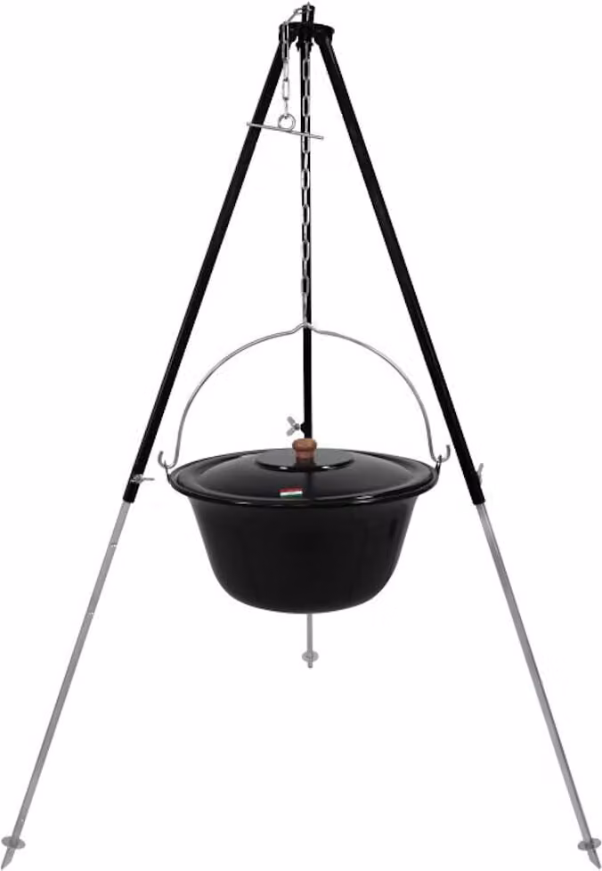 Grillplanet® Bollitore per gulasch 15 litri treppiede 130 cm coperchio smaltato