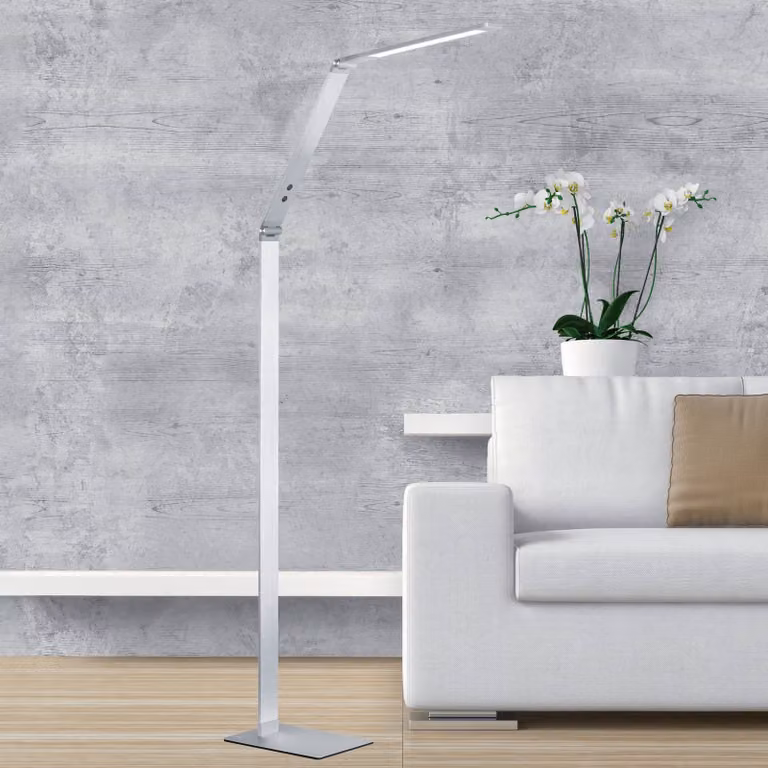 FISCHER & HONSEL Lampada da terra a LED Geri, dimmerabile, Alluminio / Grigio / Zincato, Soggiorno / Sala da pranzo, Metallo, Moderno, Lampada LED da terra