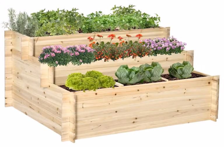 Vaso da giardino - Vaso per piante - Contenitore per coltivazione - Tavolo per piante - Fioriera quadrata - 3 livelli con 9 scomparti