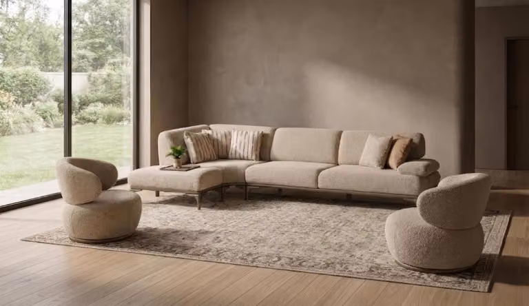 Sofa Set Ecksofa Sessel Modern Beige Edel Luxus Wohnzimmer