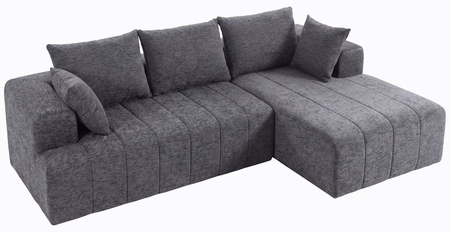 Divano angolare HOMCOM a forma di L, 256 cm, divano senza braccioli con funzione letto, aspetto in velluto, colore grigio