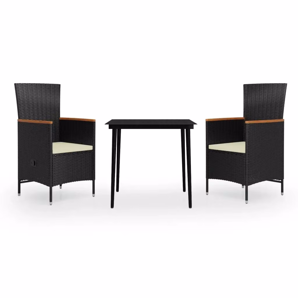 Set da pranzo da giardino moderno vidaXL in polyrattan con tavolo in vetro e cuscini nero e bianco – 2