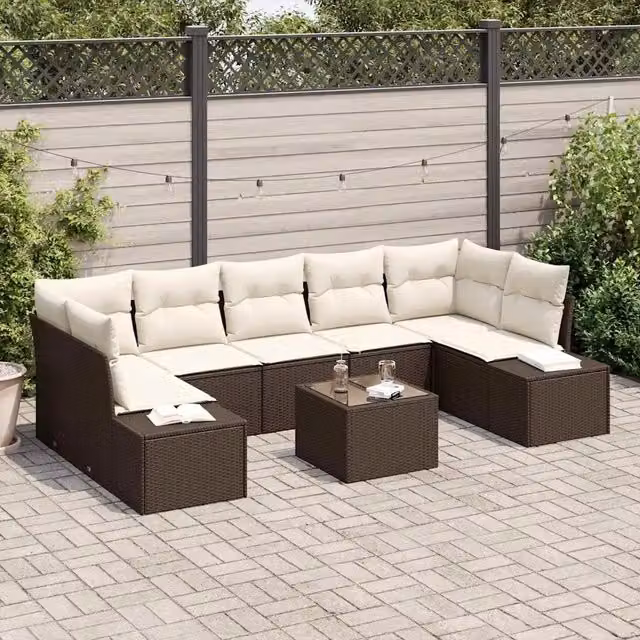 Set Divano da Giardino 8 pz Marrone e Crema polyrattan 3355647