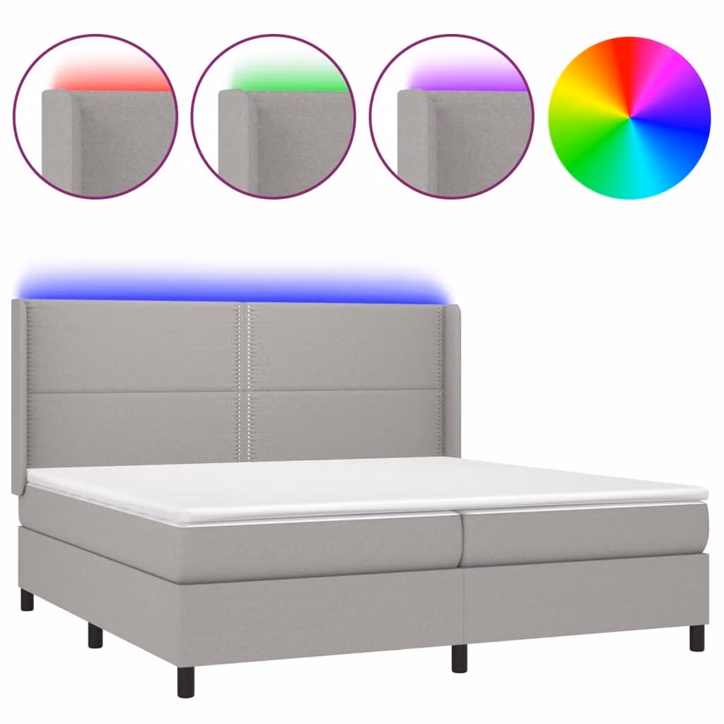 Letto a Molle Materasso e LED Grigio Chiaro 200x200 cm Tessuto