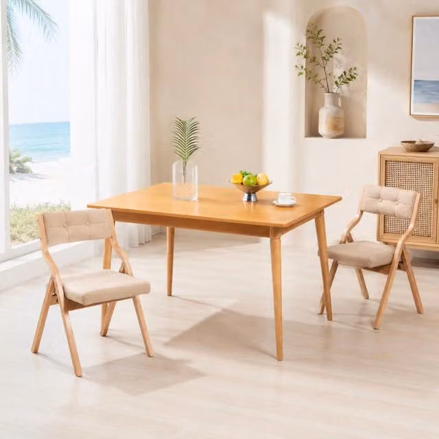 Set di 2 sedie pieghevoli in legno con cuscino imbottito color cachi
