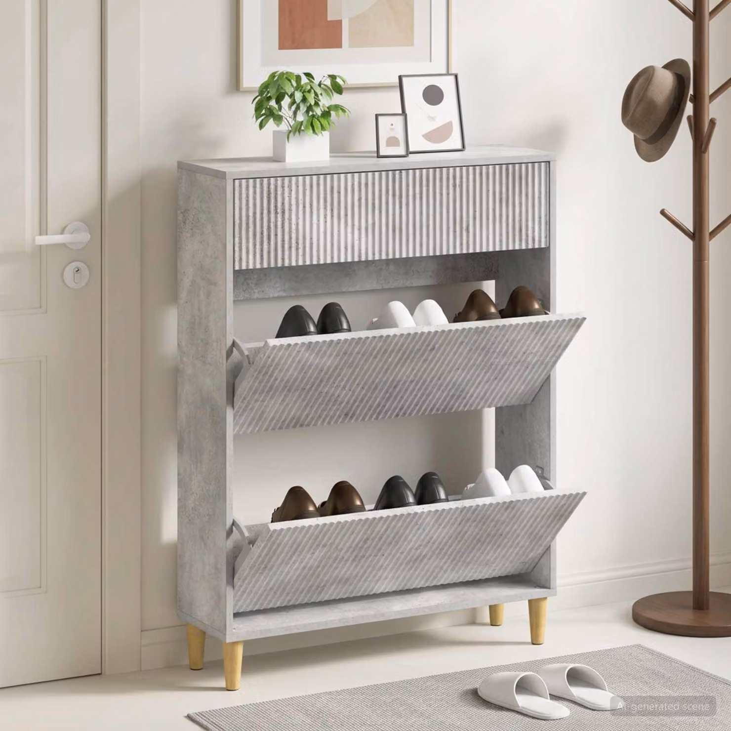 Mobile porta scarpe vidaXL ARNHEM grigio in MDF con scomparti basculanti L 78 cm, P 24 cm, H 103 cm