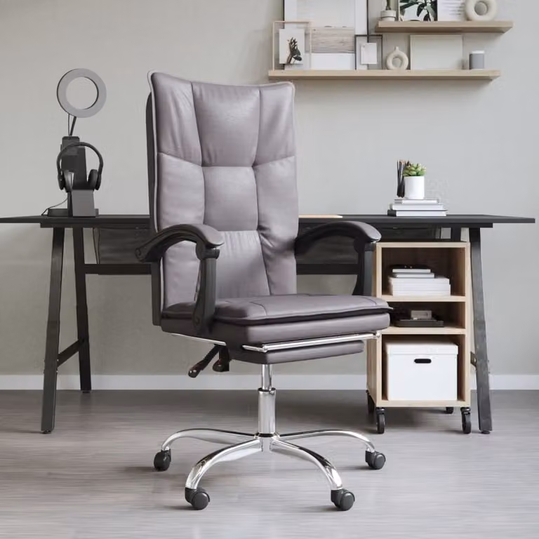 The Living Store Sedia da ufficio reclinabile in Pelle finta grigia
