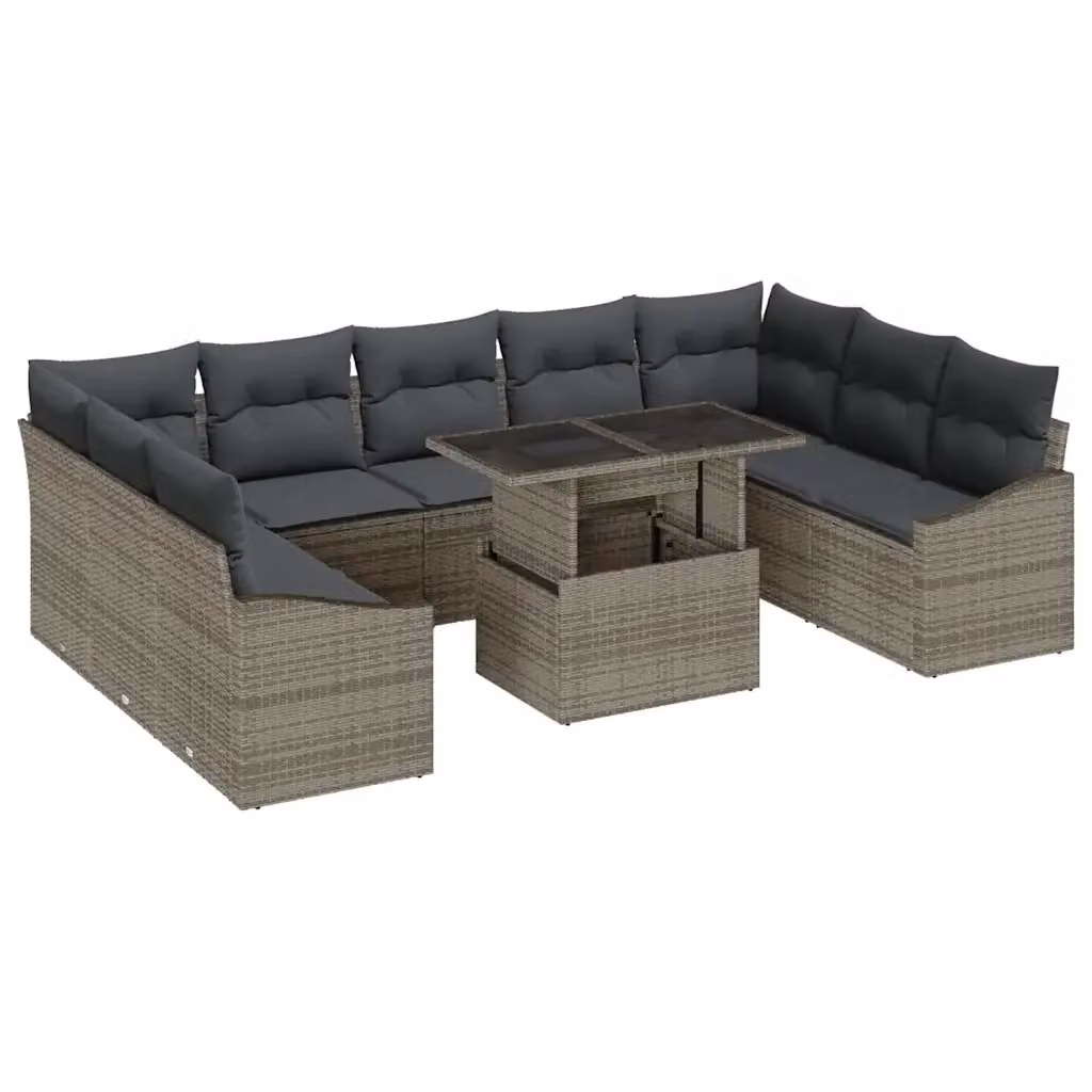 Set Divano da Giardino a L con Tavolino vidaXL, Grigio, 10 Pezzi con Cuscini e Struttura in Acciaio Verniciato a Polvere – 2