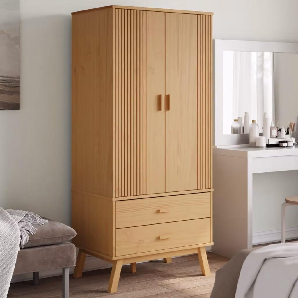Armadio OLDEN vidaXL in legno massello di pino cerato marrone con cassetti L: 76,5 cm, P: 53 cm, H: 172 cm