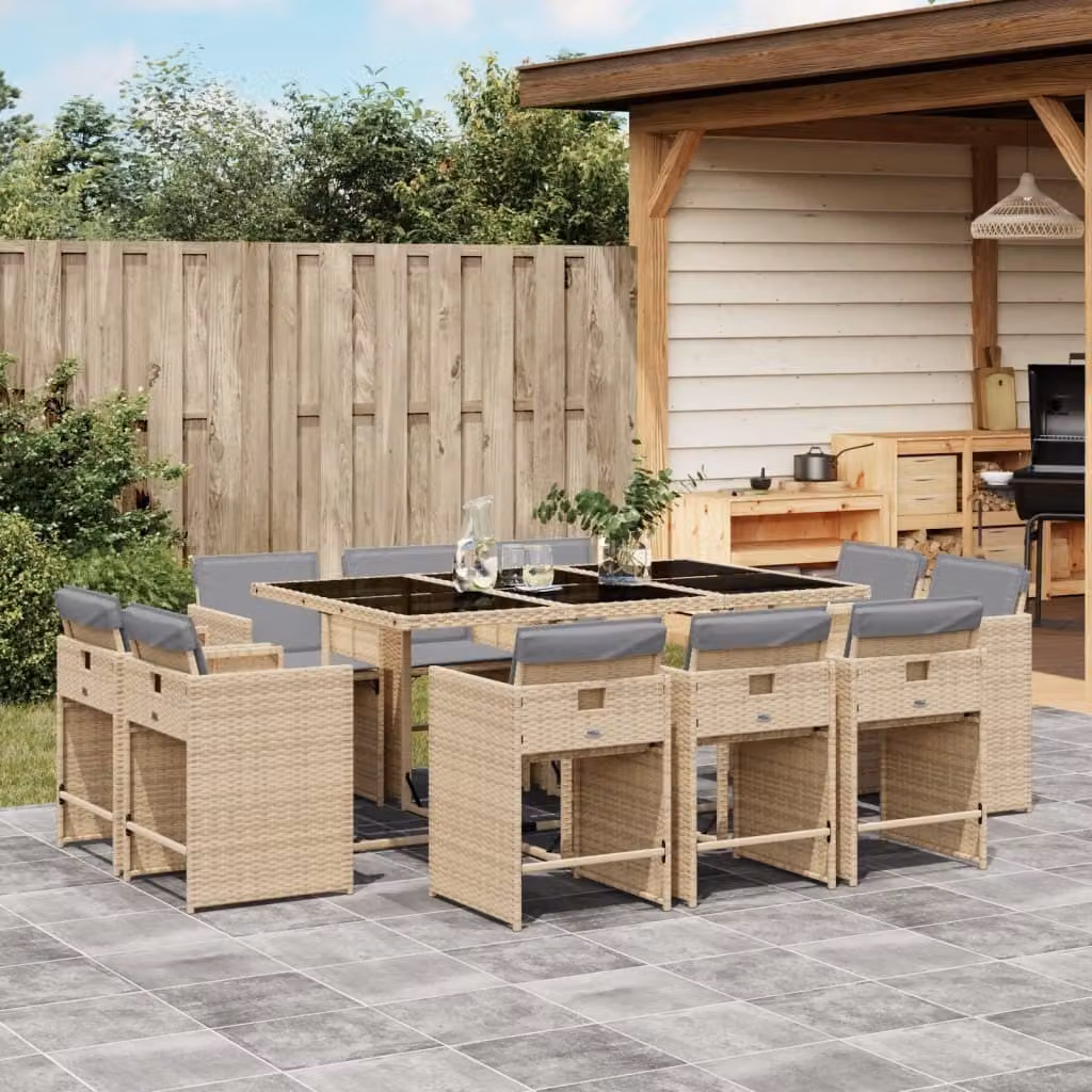 Maison Exclusive - Set Pranzo da Giardino 11 pz con Cuscini Beige Misto Polyrattan