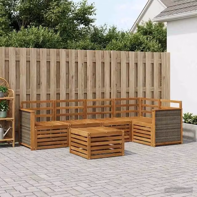 Set di divani da esterno 6 pz Naturale Legno di Acacia Massello 3384375