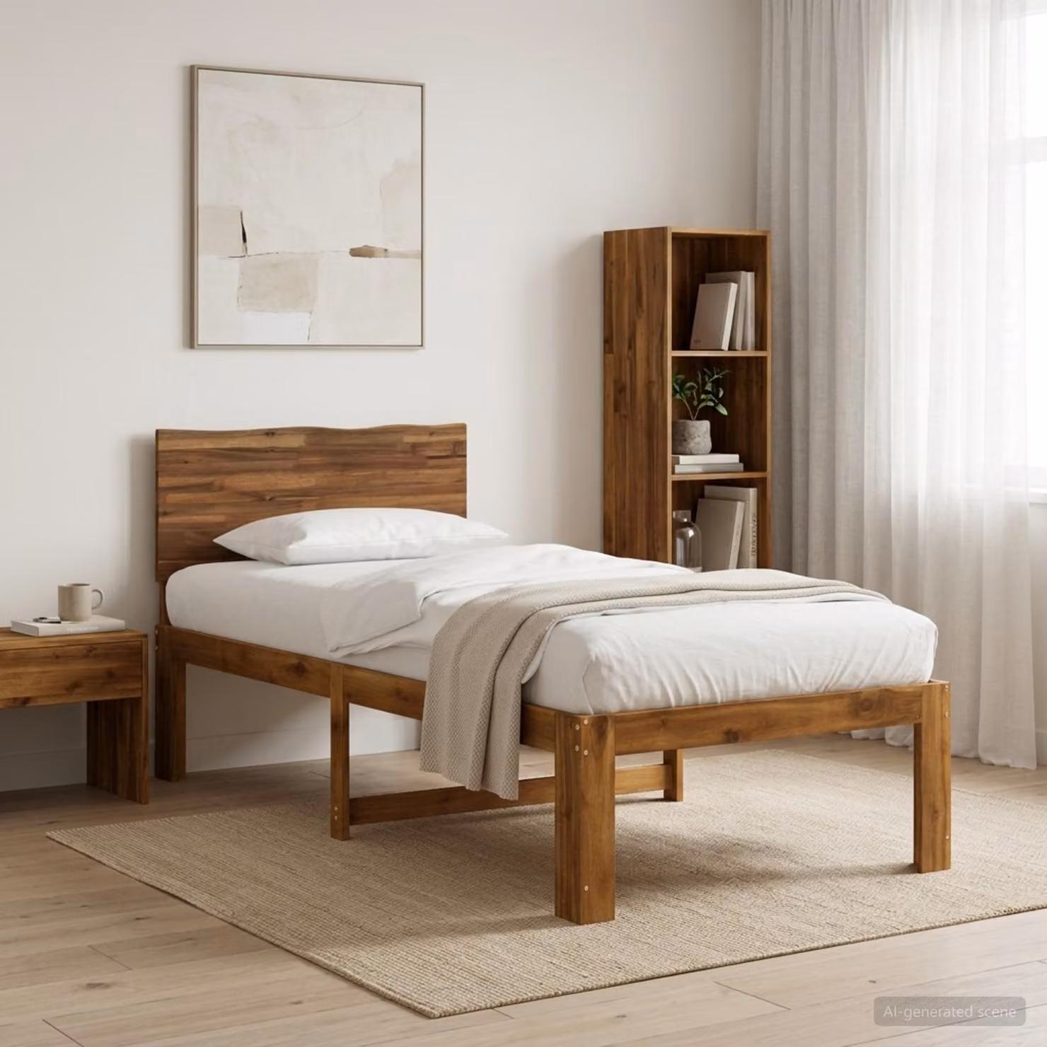 Letto Singolo con Testiera vidaXL ROSTOCK in Legno di Acacia Naturale Marrone L 90 x P 200 cm