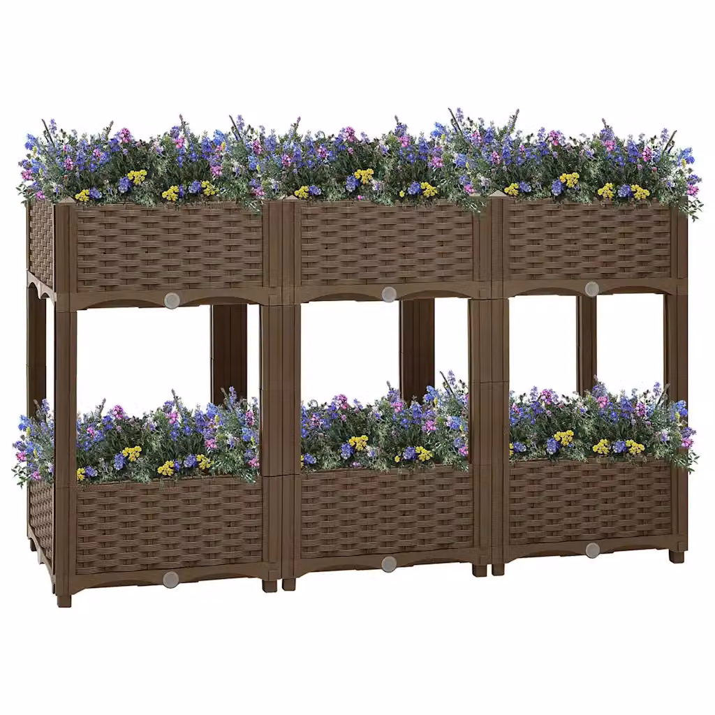 vidaXL Fioriera Rialzata in Plastica Marrone L/P/H: 120 x 40 x 71 cm