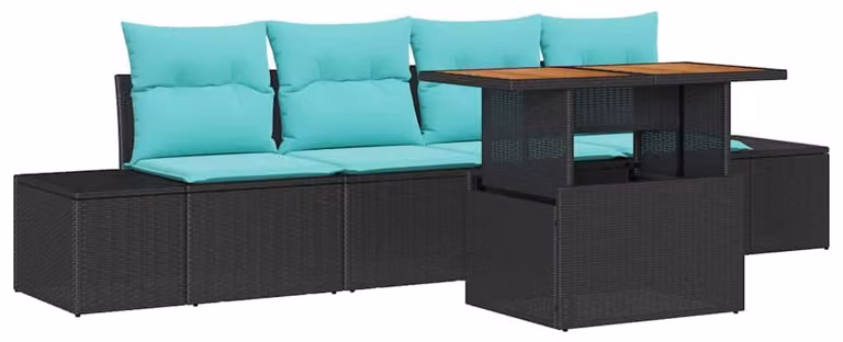 Set da giardino composto da 5 pezzi, colore nero, in rattan sintetico