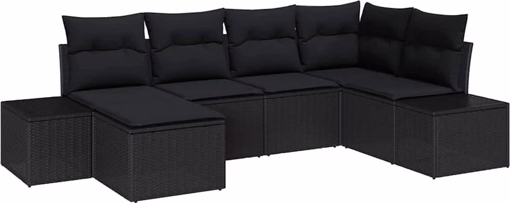 Set Divano da Giardino con cuscino 6 pcs Nero polyrattan
