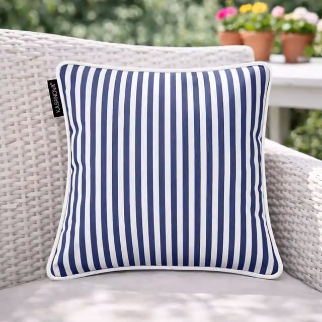 Cuscino arredo quadrato a righe blu KASANOVA idrorepellente L/P: 30 x 30 cm