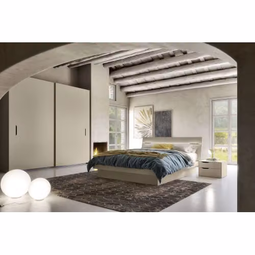 Letto matrimoniale fisso o con contenitore con testata illuminata Time Led