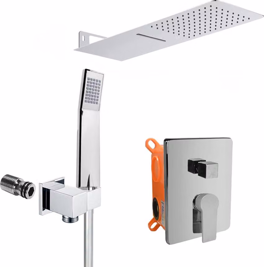 Set doccia Mereo con miscelatore da incasso - 3 vie - coperchio quadrato - CB60157C2N
