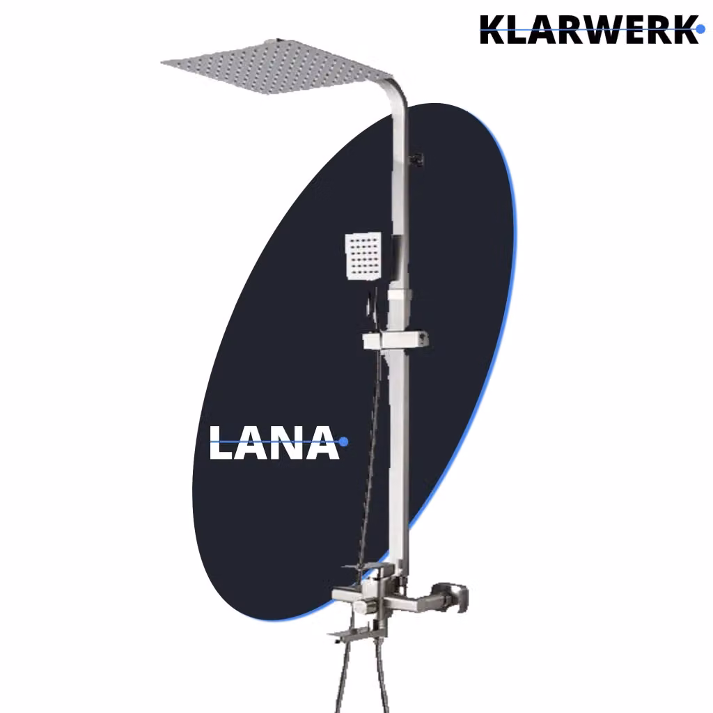 Klarwerk Set pioggia Premium LANA in acciaio inox spazzolato argento con doccetta e colonna rigida – 2