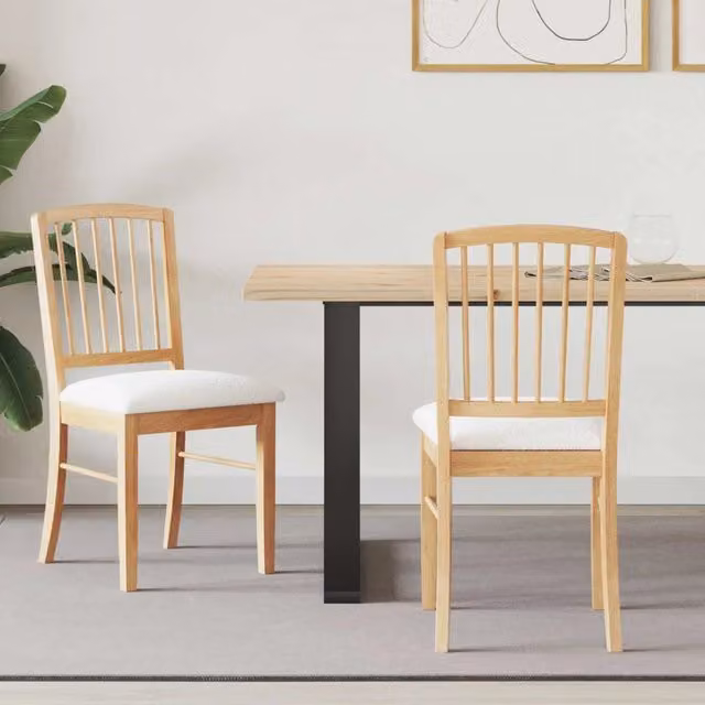Set di 2 sedie da pranzo moderne vidaXL in legno di gomma con seduta in tessuto beige e bianco – 1