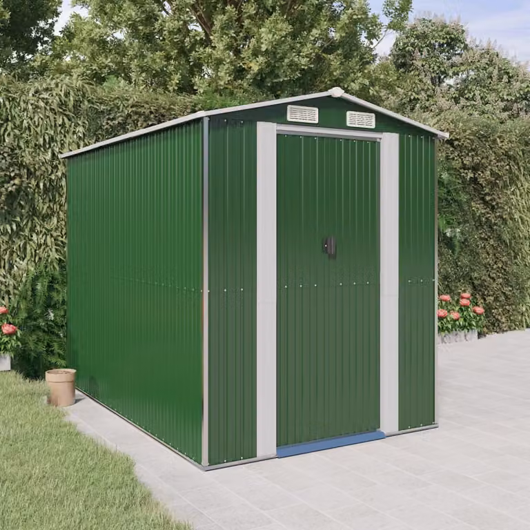 Capanno da giardino vidaXL in acciaio zincato verde L: 192 cm, P: 274 cm, H: 223 cm