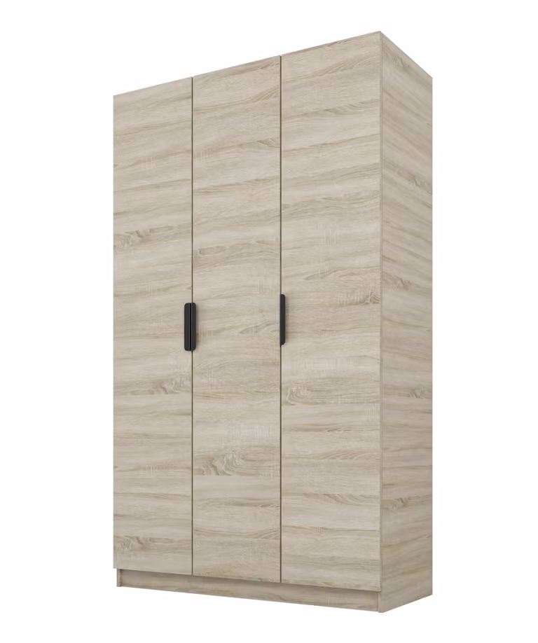 PAWS MOBEL Armadio inclinabile in rovere Sonoma 120x52x200 cm, armadio a giorno a tre ante senza specchio, con ripiani e appendiabiti