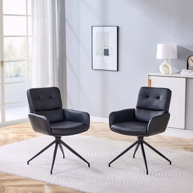 Sedia girevole WISHDOR in ecopelle nera con gambe in metallo e ruote, Altezza: 85 cm, portata 130 kg