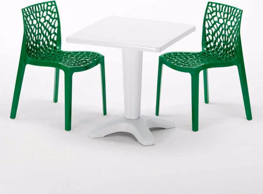 Tavolo quadrato bianco e 2 sedie in polipropilene colorato Set di bastoni per interni Grand Soleil Gruvyer Patio - Verde
