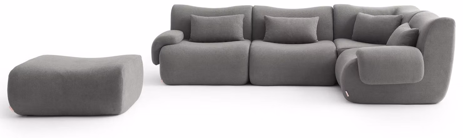 MILYSOFA SOFATIME: divano ad angolo modulare a 4 posti con chaise longue, raffinato tessuto a ricami, grigio nuvola