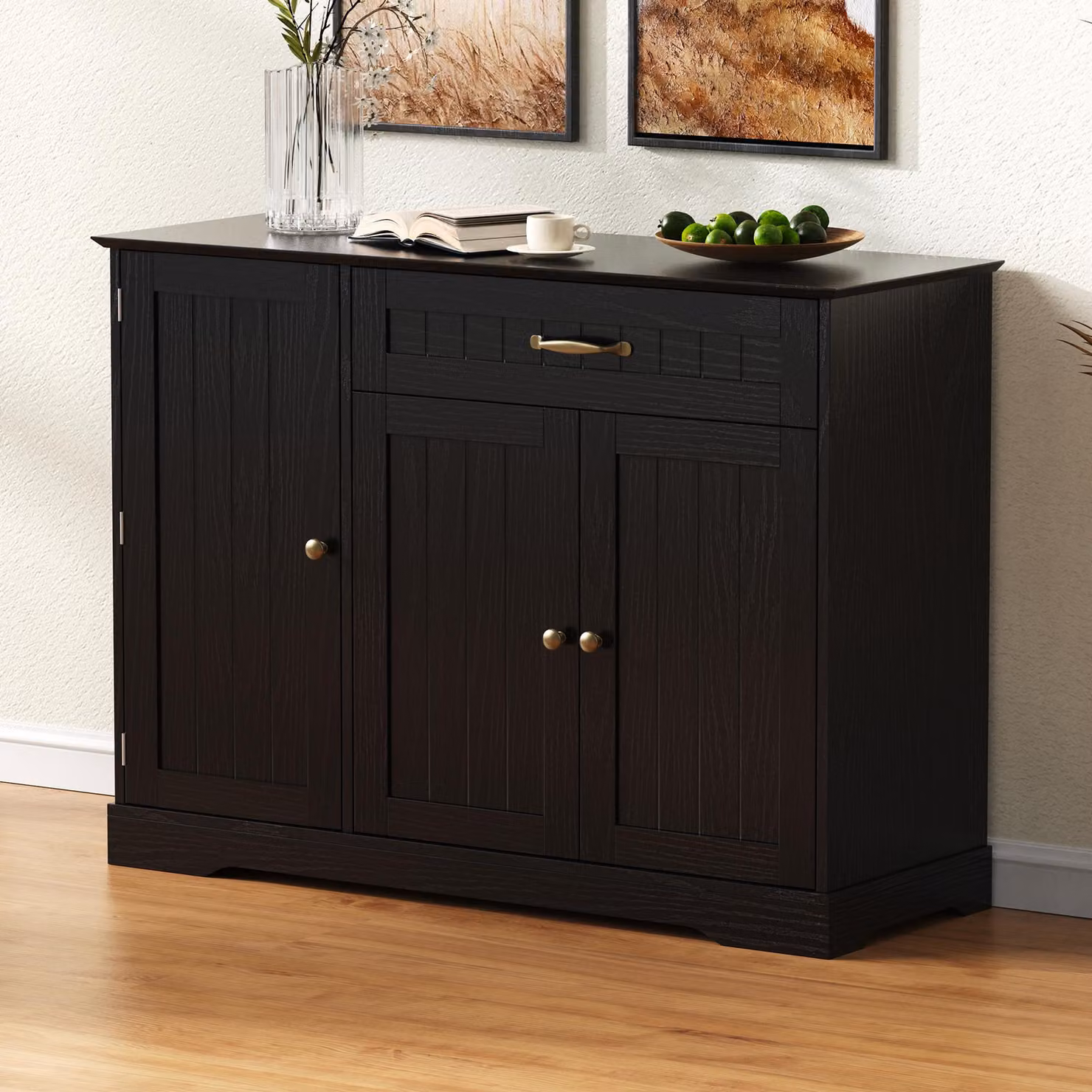 Flieks: credenza moderna con 3 ante e un cassetto, 107x40x84 cm, comò, nero