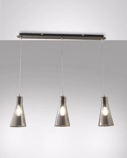 Dafne Lampada a Sospensione in Metallo e Vetro Soffiato Colore Fumé 3 Luci E27 40W - Design Elegante per Interni Contemporanei e Raffinati
