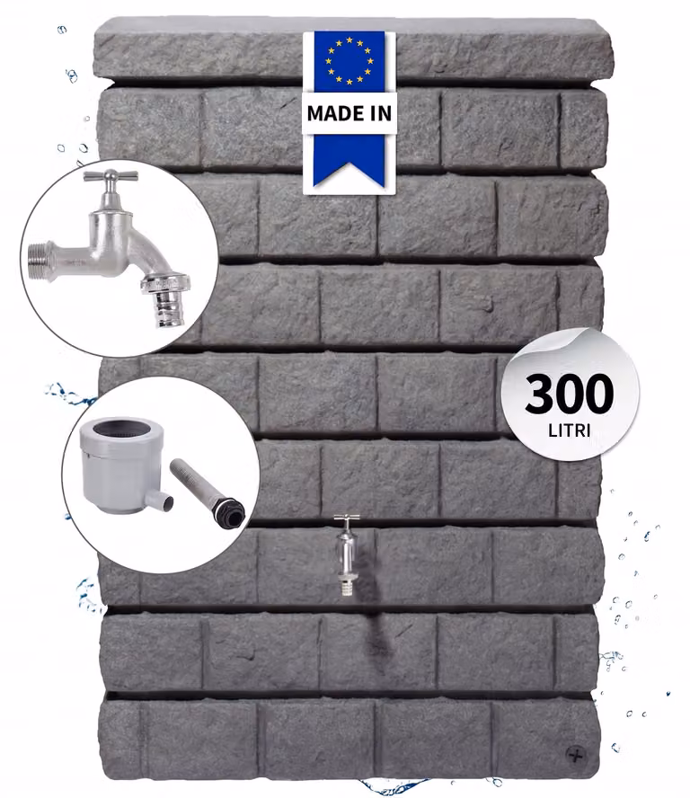 GARANTIA ROCKY Junior serbatoio da parete set completo 300 litri dark granite incl. rubinetto cromato e raccordo pluviale