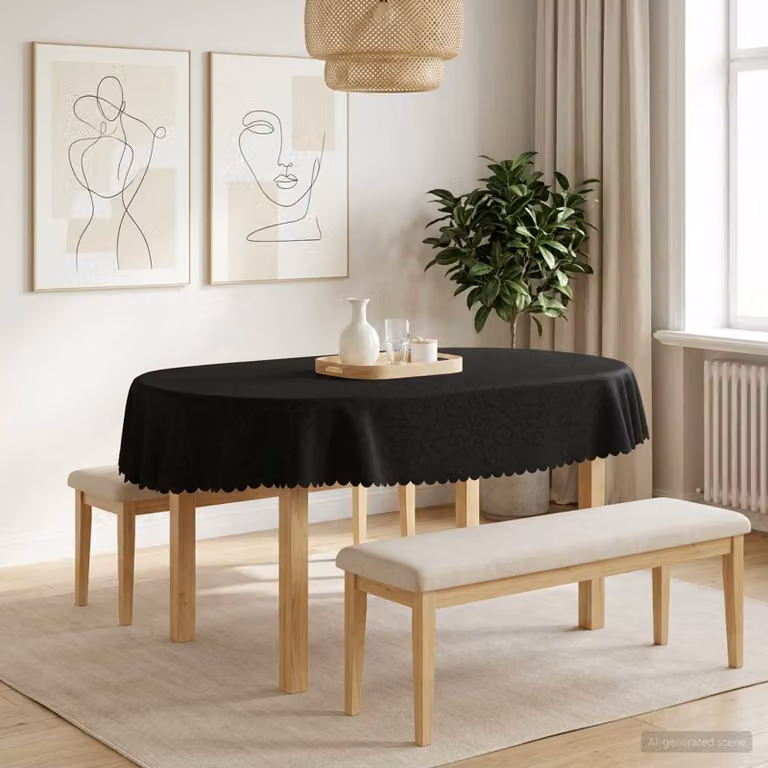 Tovaglia da Tavolo Ovale vidaXL in Jacquard Grigio Scuro, Idrorepellente e Lavabile, L: 160 cm x P: 220 cm