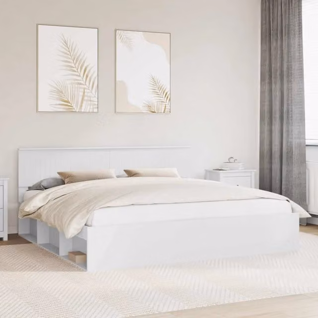 Struttura del letto-Giroletto-Rete del Letto Bianco 200 x 200 cm Pino massello 634908