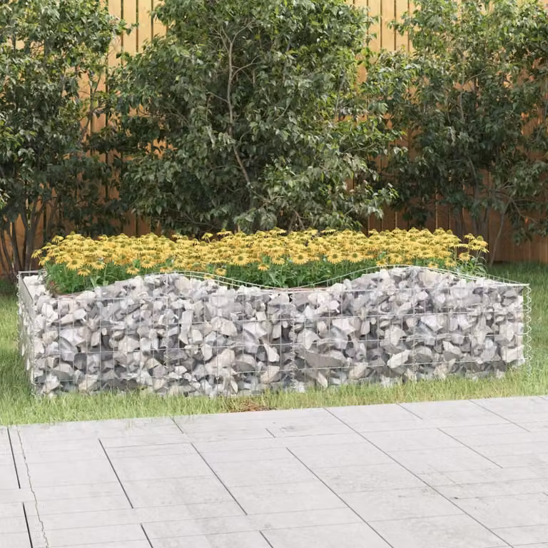 vidaXL Gabbione ad Arco con Letto Rialzato in Acciaio Zincato Grigio L/P/H: 200 x 100 x 50 cm