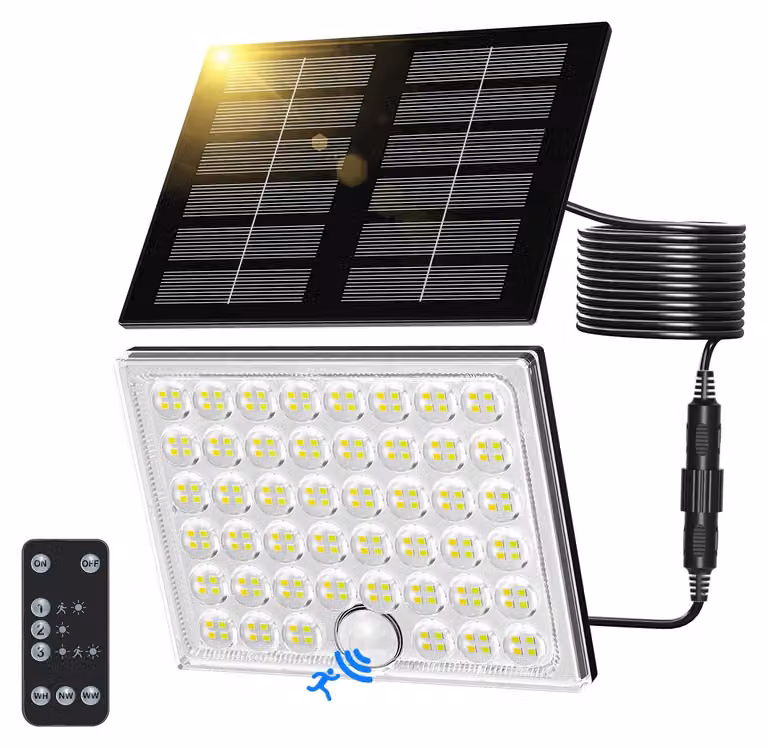 Lampada solare da esterno con sensore di movimento, 113 LED, 800 lumen, colore nero