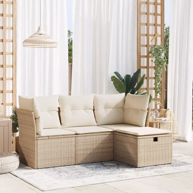 Set Divano da Giardino 4 pz con Cuscini Beige in Polyrattan 3325254