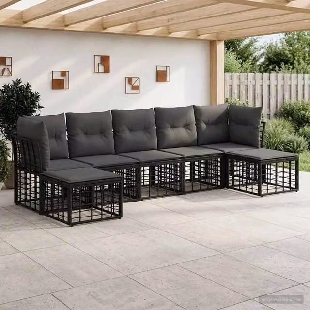 Set di divani da esterno Nero Poliestere 3437529
