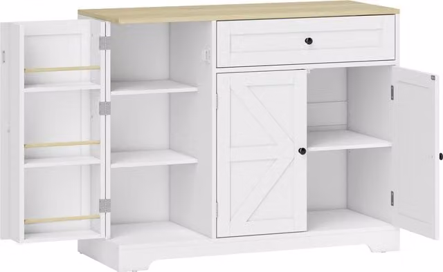Credenza da cucina HOMCOM con ante scorrevoli, 1 cassetto e 2 ripiani regolabili, Bianco, L: 100 cm, P: 40 cm, H: 81 cm – 1