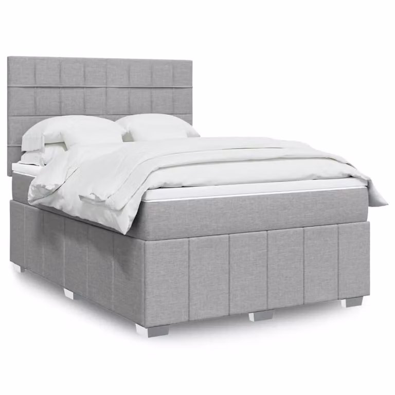 vidaXL Giroletto a Molle con Materasso Ibrido in Tessuto Grigio e Bianco L/P/H: 140 x 200 cm