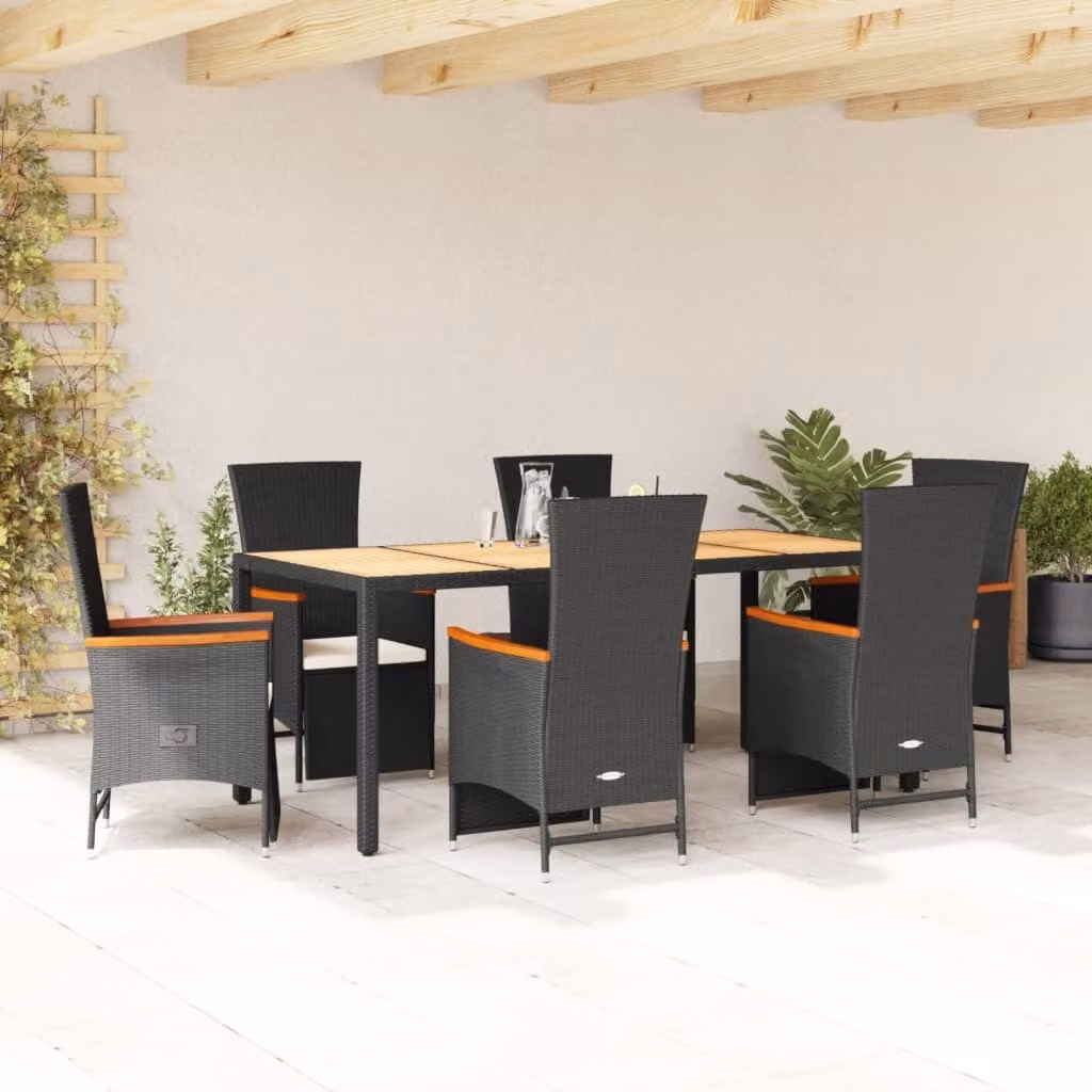 Maison Exclusive - Set da Pranzo da Giardino 7 pz Nero con Cuscini in Polyrattan