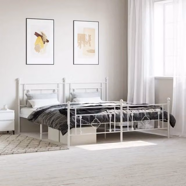 Giroletto con testiera e pediera in metallo bianco vidaXL L: 187 cm, P: 219 cm, H: 97 cm – 1