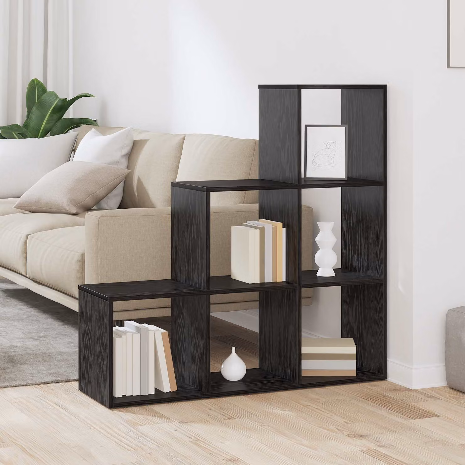 vidaXL Libreria divisoria moderna a 6 livelli con ripiani regolabili, colore Nero, L 99 x P 29 x H 99 cm