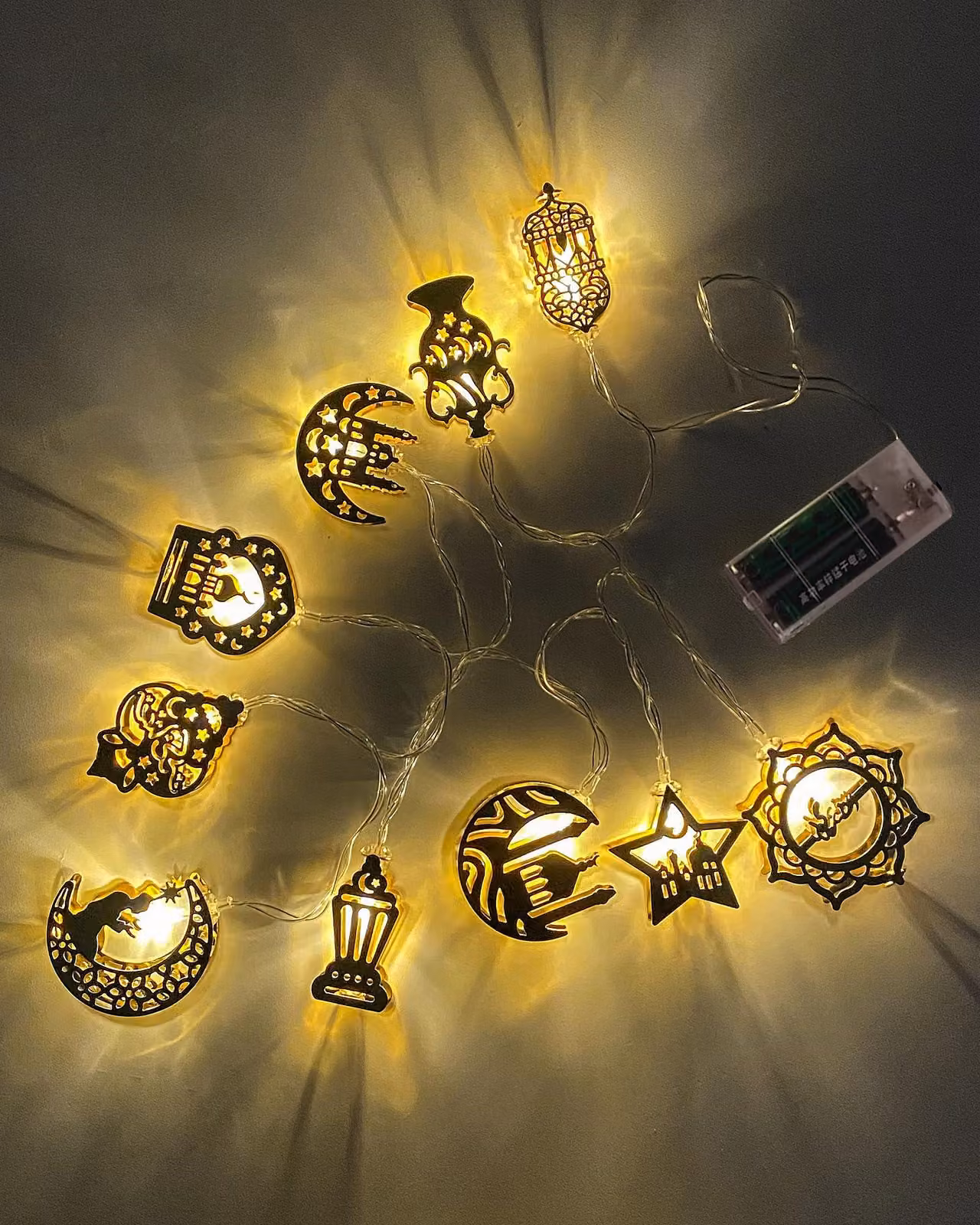 Catena luminosa per Ramadan, lunghezza 1,6 m, 10 LED, design a forma di luna e stella