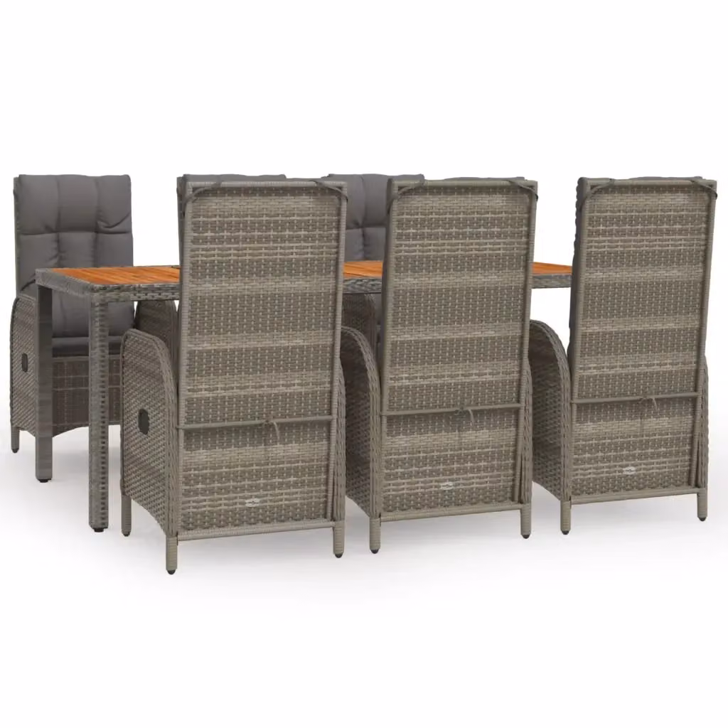Set da Pranzo da Giardino Moderno vidaXL in Polyrattan e Legno di Acacia Grigio, 7 Pezzi – 2