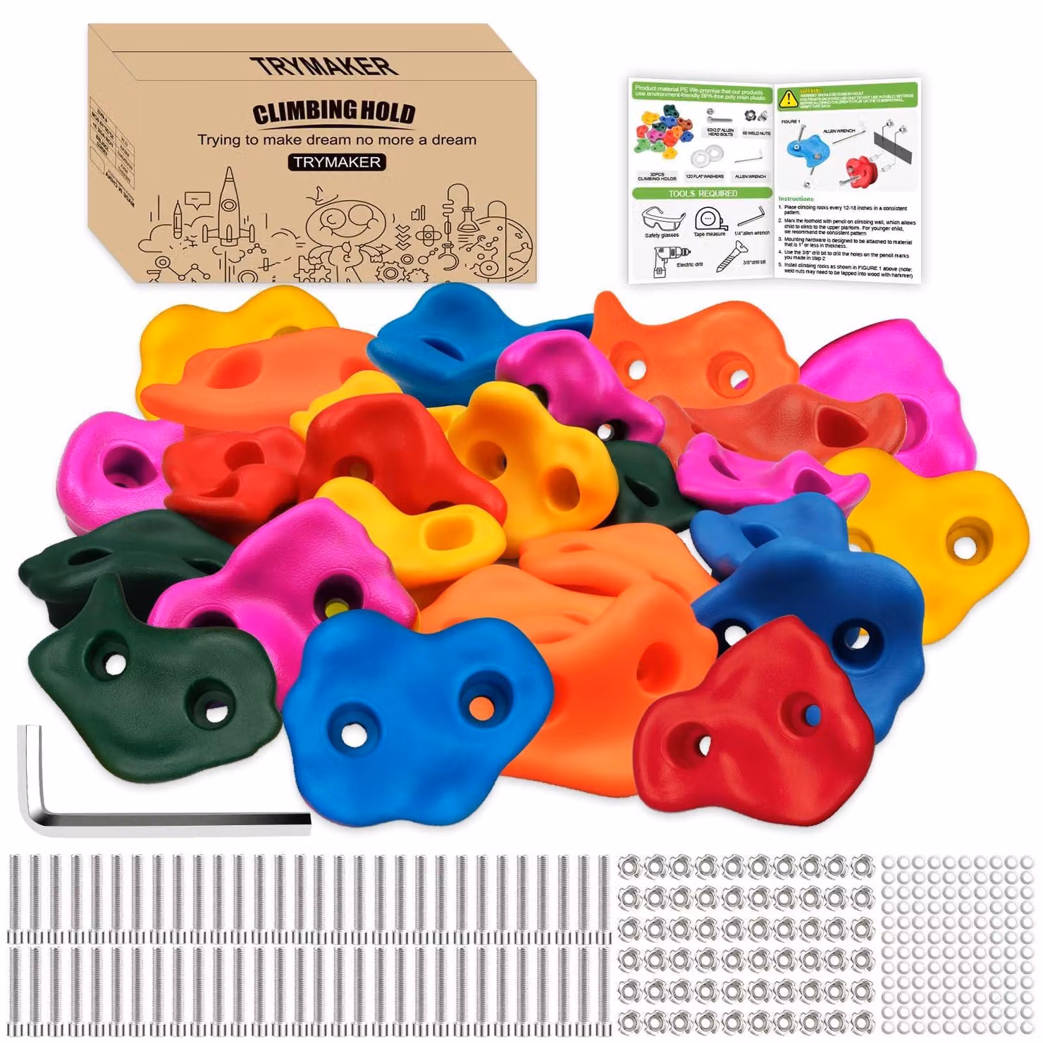 Elzusha - Set di 30 maniglie per arrampicata, adatte a bambini, per uso interno ed esterno