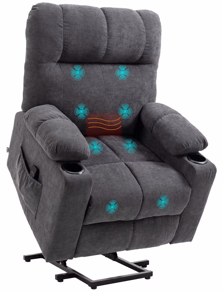 Poltrona TV HOMCOM con funzione di assistenza alla alzata, poltrona relax con funzione di riscaldamento e massaggio