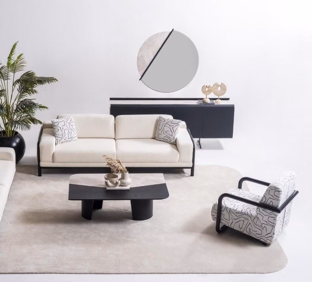 Beige Wohnzimmer Set aus Textil modern, 3-Sitzer Sofa und Sessel